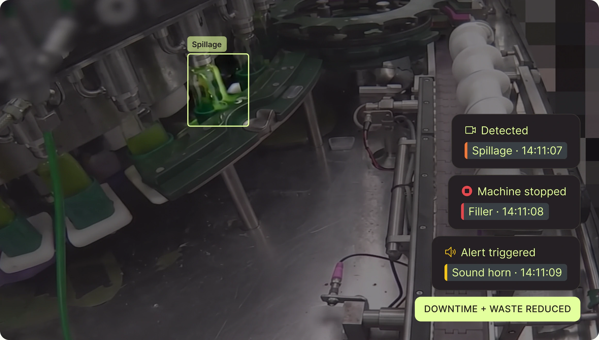 Spillage detected at the filler: filler stopped, horn sounded, downtime and waste reduced